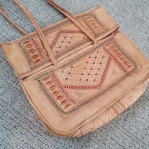 Moroccan Leather bag with accents, handmade